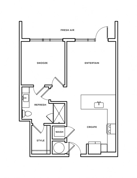 Floor plan for 1 bed, 1 bath, 683 sqft